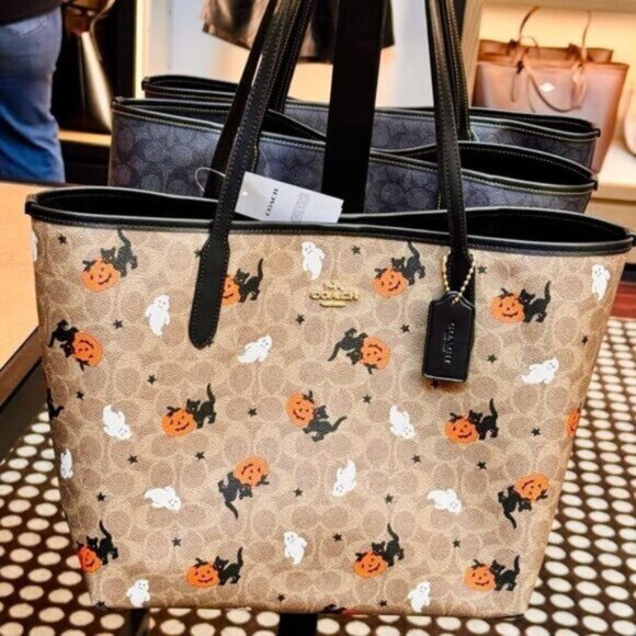 Coach City Tote In Signature Canvas With Halloween Print # CW450 - Picture 1 of 7